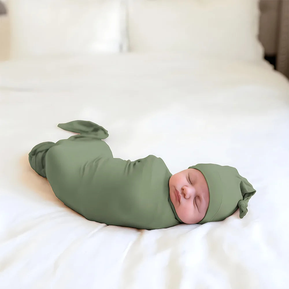 Baby Swaddle Set with Matching Hat